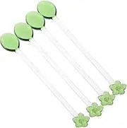 SOLUSTRE 4pcs Long Handle Glass Spoons for Stirring Coffee Milk Desserts Teaspoons for Home Hotels Coffee Shops for Mixing Beverages Party Tableware