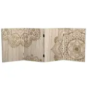 RED LANTERN Room Dividers 2' Short Mandala on Oak Canvas 4-Panel Folding Screen