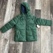 NWT Wonder Nation Toddler Boys Puffer Jacket/ Fleece Size 5T Green/ Navy Hooded