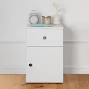 PORTO BEDSIDE TABLE - WHITE - SLIM - ROUND BLACK