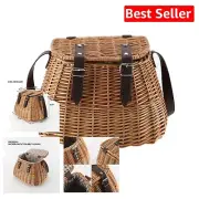 Stylish Wicker Picnic and Fishing Basket with Lid & Shoulder Strap - 12.2"
