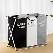 Artiss 3 Sections Laundry Basket, Collapsible Double Laundries Hamper Bag Washing Bags Foldable Dirty Clothes Storage Large Container Organization, for Home Bathroom Bedroom