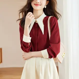 秋冬季新款韓版設計感磨毛領帶+襯衫女氣質百搭長袖上衣