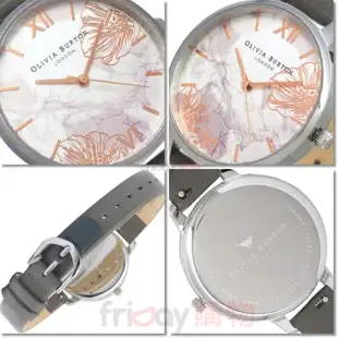 OLIVIA BURTON 手錶 OB16VM32 迷霧金絲花香 倫敦灰皮錶帶 女錶 34mm