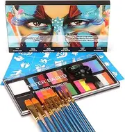 Face Body Painting Kit for Kids Adults10 x 10gm Face Paint Set Stencil One Stroke Split Cakes Palette Non-Toxic Rainbow Body Paint for Halloween Christmas Cosplay with Stencils & 10 Brushes#04