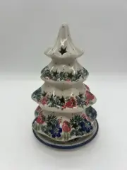 Boleslawiec Polish Pottery Christmas Tree Star Luminary Candle Holder Plate 7”