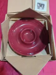 LONGABERGER POTTERY Ceramic Chip and Dip Bowl Woven Traditions Paprika Red NIB