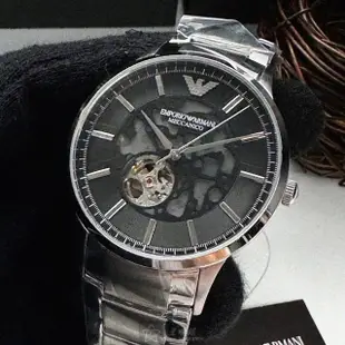 【EMPORIO ARMANI】ARMANI手錶型號AR00054(黑色錶面銀錶殼銀色精鋼錶帶款)