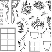 Flower Window Doors Shapes and Stamp Sets for Card Making DIY Scrapbooking Hello Welcome Hey Girlfriend Words Phrase Transparent Silicone Seal Stamp for Paper Making Embossing Stencil