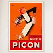 Galrie Amer Picon Vintage Waiter Advertising Poster-French Aperitif Art Print Home Decor, Wood Frame, A3 30 x 42cm (12 x 16inch)