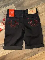 New! True Religion Geno Black Denim Shorts Size 4 Kids