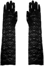 [LA LUNE] Black Alluring Sheer Lace Gloves for Women, Long Sleeve