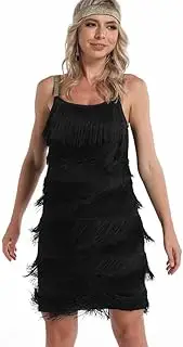[Generic] Women's Great Gatsby Flapper Spaghetti Tassel Dress with Headband, 20s Elegant Mini Dress Party Accessory Costume Outfit