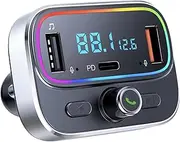 Bluetooth FM Transmitter for Car Wireless Radio Adapter Kit, Hands-Free Calling Dual Microphone, Car USB Charger Fast Charging 18W & PD 20 W for All Smartphones Audio Players, Supports TF/SD Card