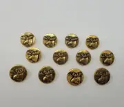 12 pcs Moose Head Antique Gold Molded Plastic Craft Sewing Buttons Round VTG