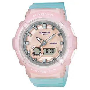 CASIO 卡西歐 Baby-G LA街頭設計 金屬光感 半透明 雙顯手錶-淺粉x湖水藍 BGA-280-4A3