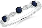 [Angara] Natural Blue Sapphire & Diamond Marquise and Dot Ring in Sterling Silver/14ct Solid Gold for Women | September Birthstone Jewellery for Her