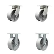 6 Inch KP Semi Steel Cast Iron Caster Set with Bronze Bearings 2 Swivel 2 Rigid
