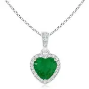 Heart Emerald Pendant with Diamond Halo
