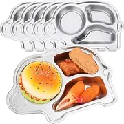 Tioncy 6 Pcs Stainless Steel Kids Plates 3 Sections Divided Unbreakable Dinner Plates Cute Elephant Shape bowls for Babies, Toddlers and Kids Lunch, Portion Control, Camping
