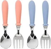 JOINPAYA 4pcs Stainless Steel Spoon Fork Toddler Spoons Baby Utensils Baby Spoon Tools for Kids Serving Utensils Kids Utensils Toddler Stainless Steel Spoon Training Spoon Baby Feeder Abs