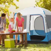 Costway5 Person Camping Tent Waterproof with Mesh Door and Carrying Bag-Blue & White