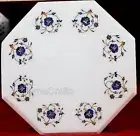 White Marble Sofa Side Table Top Gemstone Inlay Work Coffee Table for Cafeteria