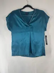 NICOLE MILLER NEW YORK TEAL BLUE TOP WITH SPARKLY RHINESTONE NECKLINE NWT SMALL