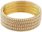 [Efulgenz] Indian Style Bollywood Traditional Gold Plated Faux Pearl Stone Wedding Bracelet Bangle Set Jewelry (4 Pc)