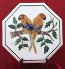 White Marble Sofa Side Table Top Pair of Parrot Pattern Inlay Work Coffee Table