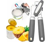 Heavy Duty Stainless Steel Smooth Edge Manual Hand Held Can Opener With Soft Touch Handle（Grey）