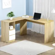 Artiss 136cm Computer Desk L-Shape Corner Desks with Drawer Cabinet Oak