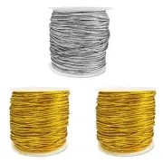 3 Rolls Metallic Elastic Cords Tinsel,Metallic Elastic Cords Stretch Cord Rib...