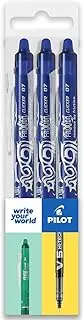 Pilot FriXion Clicker Fine Erasable Friction Rollerball Pen - Retractable Tip 0.7mm Nib 0.35mm Line Width - Wallet Pack of 3 - Blue Ink