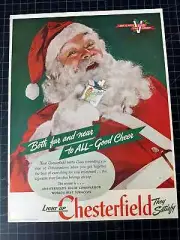 Vintage 1944 Chesterfield Cigarettes Print Ad - Christmas Santa