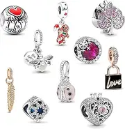 [ROPLYNT] 10 Pack Silver Spacer Beads Charms fit Pandora Bracelet DIY Pendant Set
