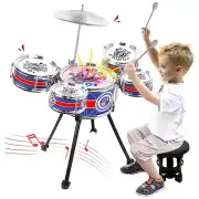 Unisex 3-5 Years Toy Musical Instruments with Stool Drum Sticks, Metal Blue