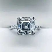 3CT Asscher Cut Classic Moissanite Wedding Engagement Ring 14k White Gold Plated