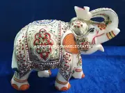 Beautiful Marble Natural Stone Art Elephant Statue Hand Painted Home Decor H4203