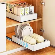 Pull Out Cabinet Drawer with Slide out Dish Drying Rack for Kitchen Cabinets, Pull out Cabinet Organizer Fixed with Adhesive Nano Film, Slide Out Shelves for Under Sink Organizer Storage
