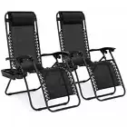 Zero Gravity Patio Chairs Recliners Cup Holders Adjustable Set of 2 Outdoor Pool