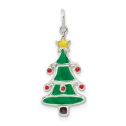 Sterling Silver Polished Enamel Christmas Tree Pendant