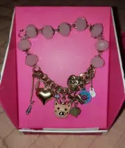 Rare Betsey Johnson Pink Beads Piggy Elastic Beaded Bracelet B11889-B01