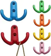 6Pcs Kids Wall Hooks, Decorative Metal Double Kids Coat Hooks for Hanging Towels Backpack Keys, Cute Small Colorful Wall Hooks for Children's Room Nursery Decor, Kids Coat Hooks, Kids Hooks for Wall