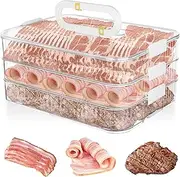 Deli Meat Container for Fridge, 3 Layer Lunch Meat Container for Refrigerator with Lid, Bacon Storage Container for Cold Cuts Cheese Ham, YITOBA Bacon Holder for Refrigerator Organizer (3 Layer)