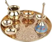 Brass Pooja Items Pooja Thali Set of 8 Pieces Traditional Pital Pooja Articles for Rituals and Ceremonies 9 inch thali