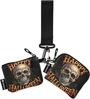 [XYMZR] Happy Halloween Skull Mini Zip Around Wristlet keychain Wallet for Women Personalized Pattern Detachable Dual Pouch Wristlet Portable Wallet Phone Coin Purse, Multi-colored, One Size