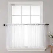 Sheer White Tier Curtains 24 Inch Length Set, Small Window Curtains Treatment for Bathroom/Living Room/Cafe/Basement, Short Voile Curtain Tiers 42in x 24in, Rod Pocket, 2 PCS