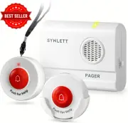 Caregiver Pager w/ 2 Wireless Call Buttons SOS Alert System for Elderly Monitori