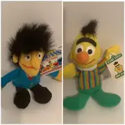 Vintage Sesame Street Guy Smiley And Bert Mini Beanbag Plush With Tags
